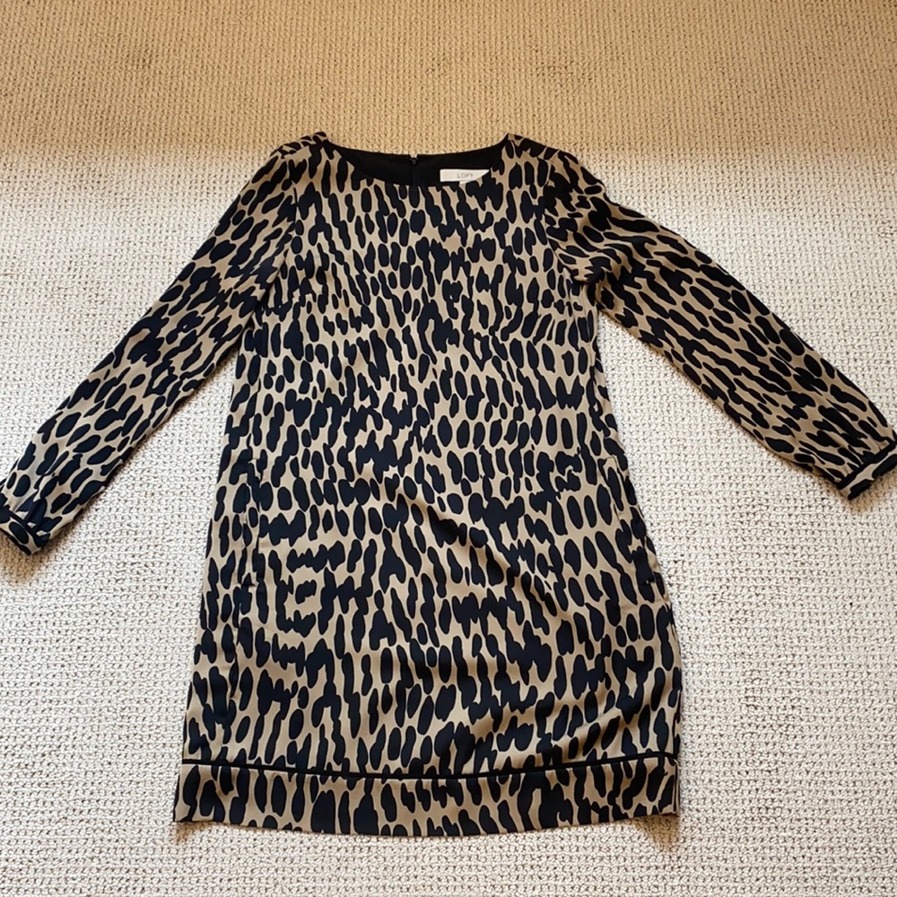 Loft leopard shift dress with back zipper
